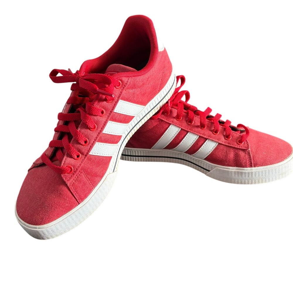 Adidas Daily 3.0 Red Canvas Sneakers Men's Size 10 White Stripe Casual Shoes